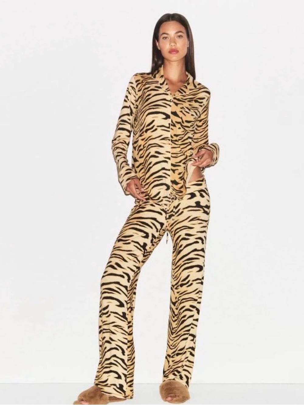 SKIMS Tiger Stripe Pajama Set in Tan and Black